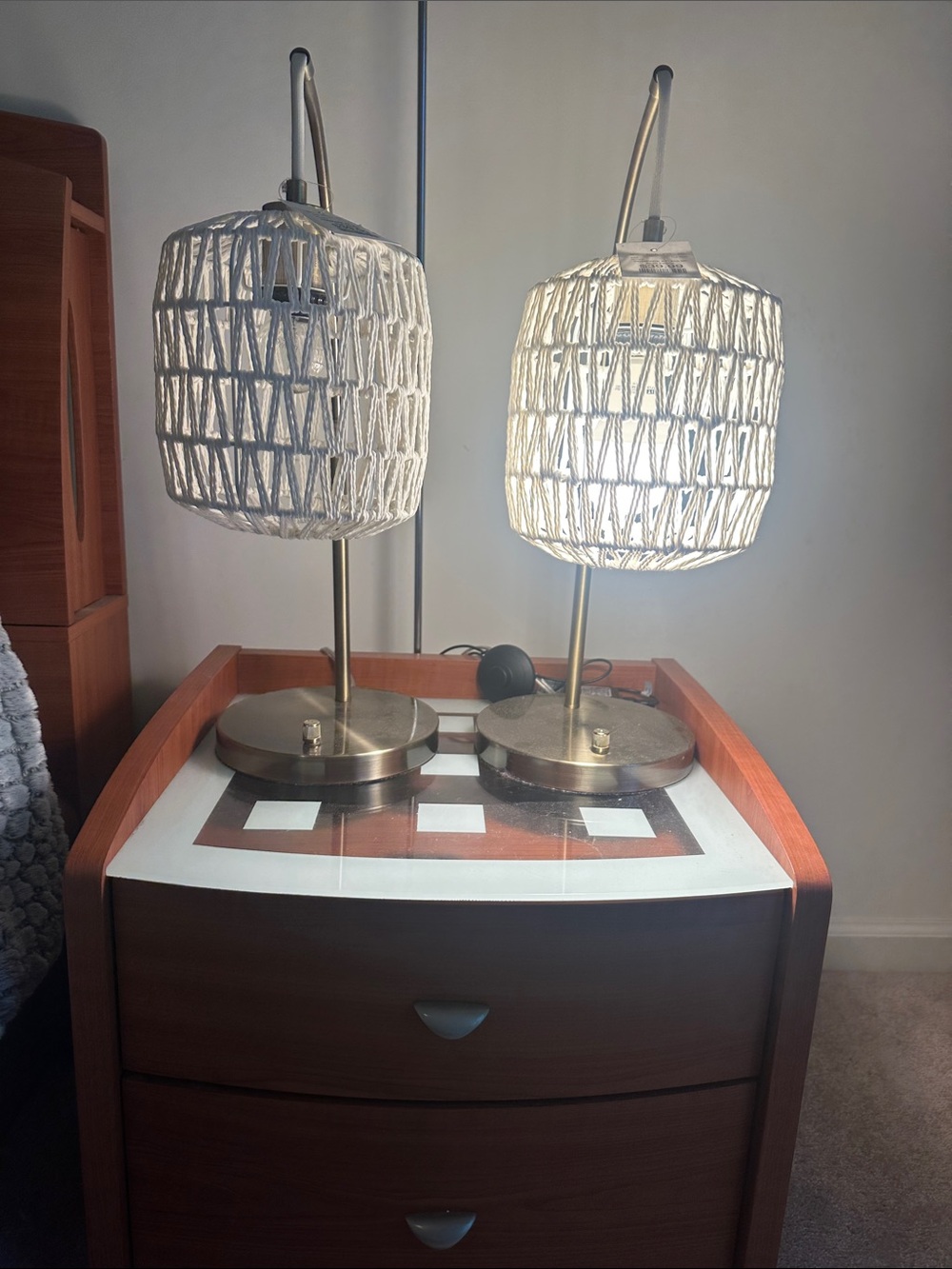 White Woven Table Lamp with Brass Base - Home Accents